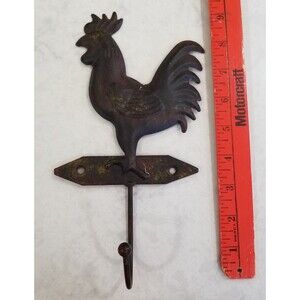Vintage rustic rooster single coat / towel hook distressed metal